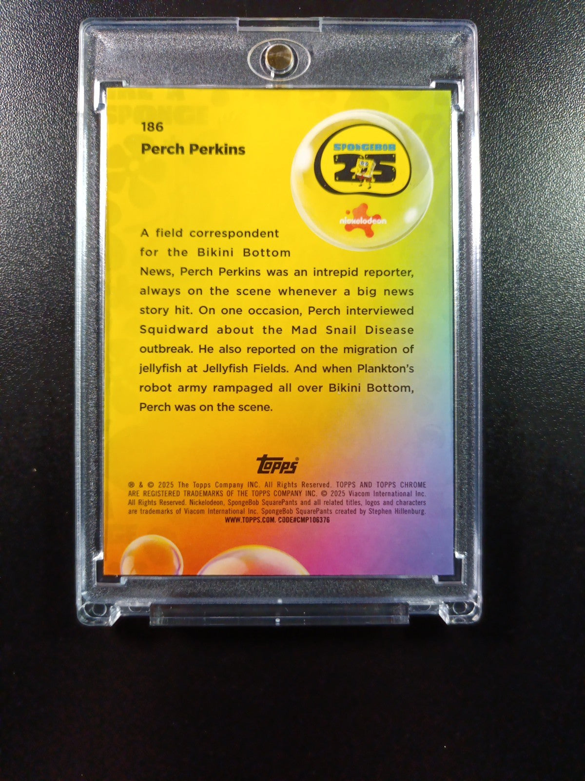 Spongebob /150 Perch Perkins Reporter Blue Refractor Card Topps Chrome 2025