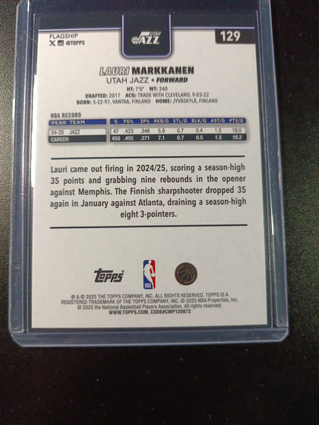 # /2025 Gold Topps Basketball 2025-26 Card Lauri Markkanen 515/2025 Case Hit