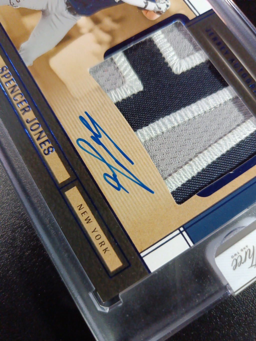 # 4/32 On Card Autograph Game Used Jersey Spencer Jones Yankees Baseball Panini 