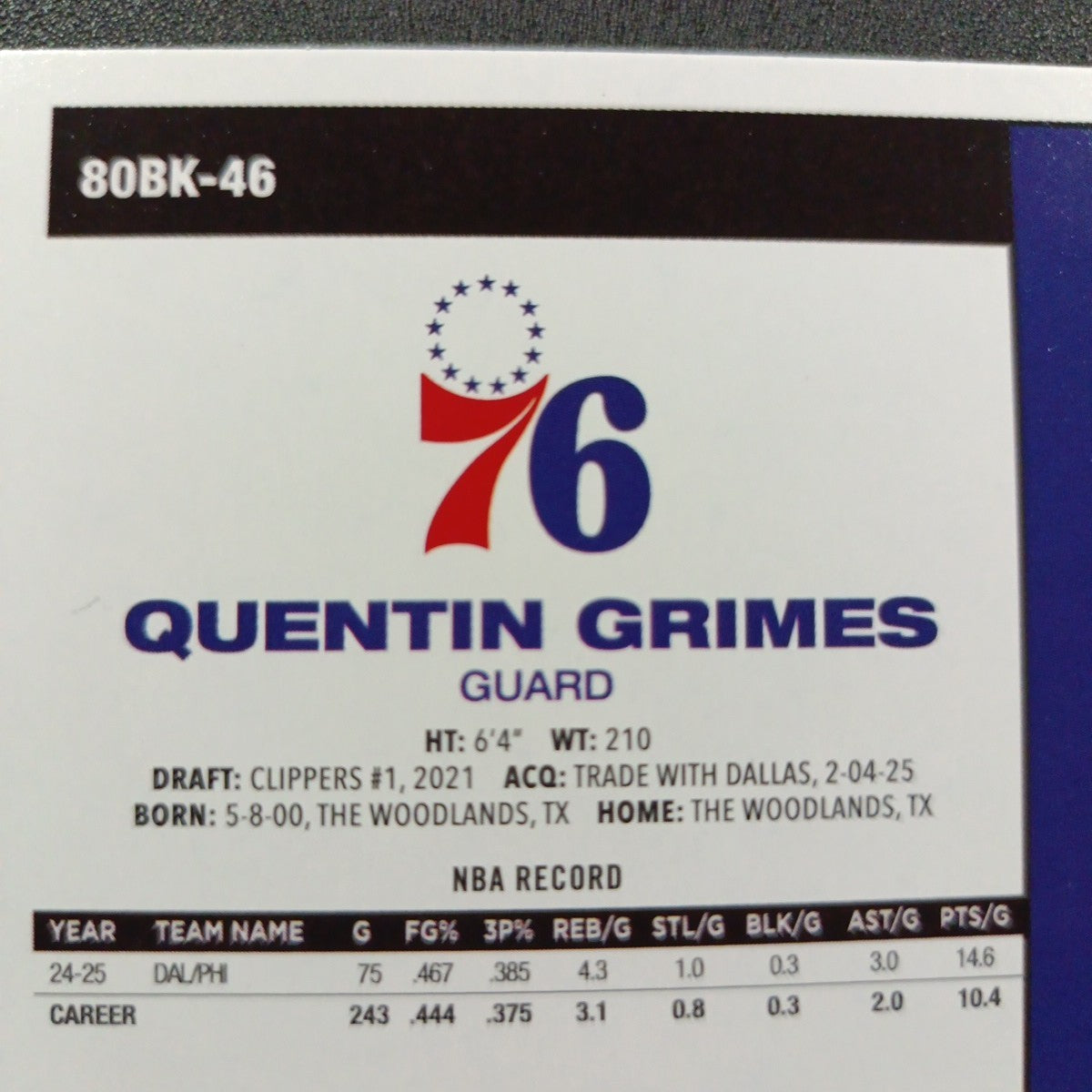2025-26 Topps Basketball Card Quentin Grimes Silver Foil 45th Anniversary