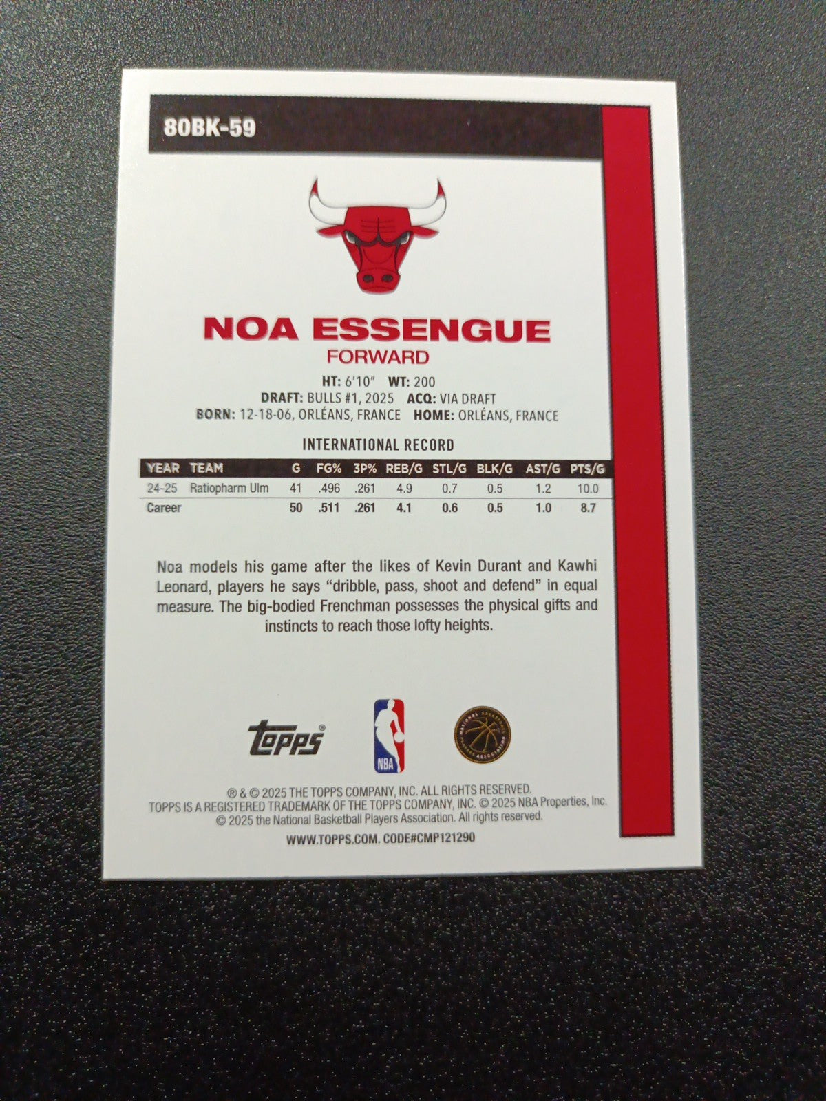2025-26 Topps Basketball Card Noa Essengue Silver Foil 45th Anniversary