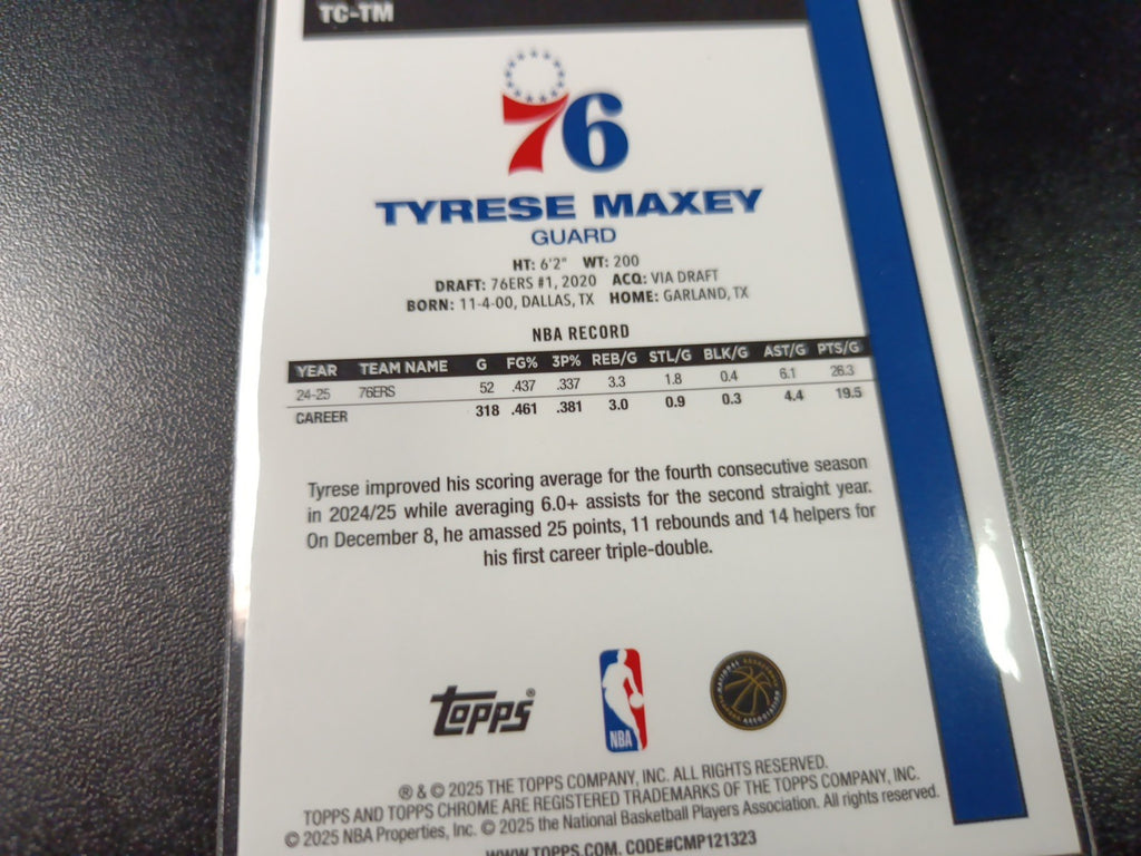 Mojo Refractor Tyrese Maxey 45th Anniversary Card 2025-26 Topps Basketball NBA