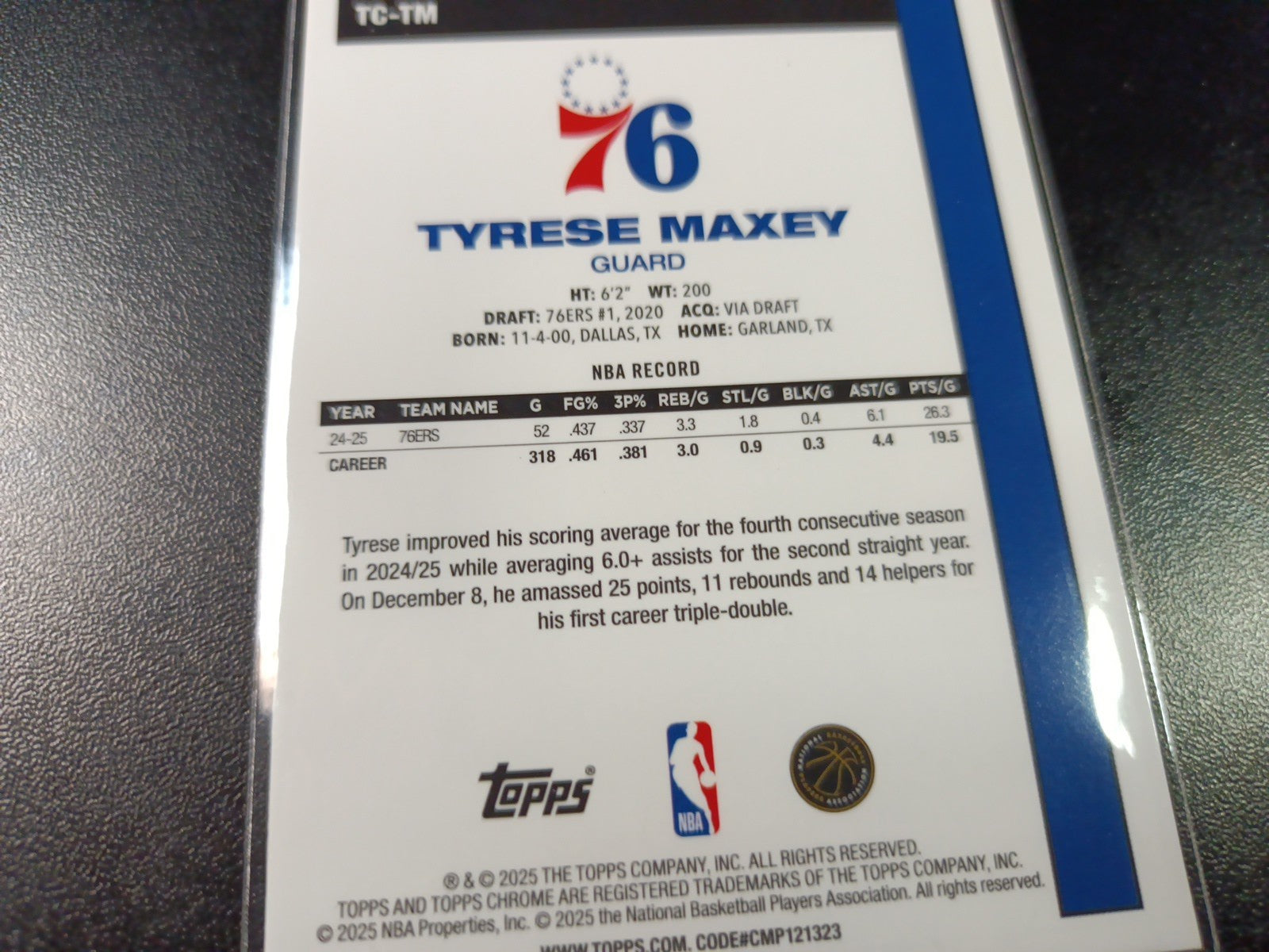 Mojo Refractor Tyrese Maxey 45th Anniversary Card 2025-26 Topps Basketball NBA