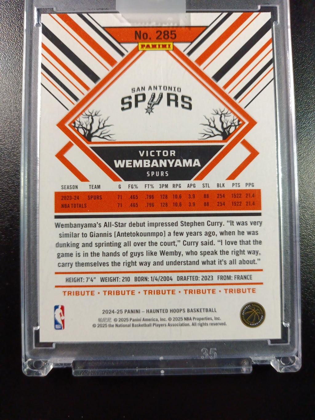 Green Slime Wembanyama NBA Haunted Hoops Panini 2024-25 Basketball Card Spurs 