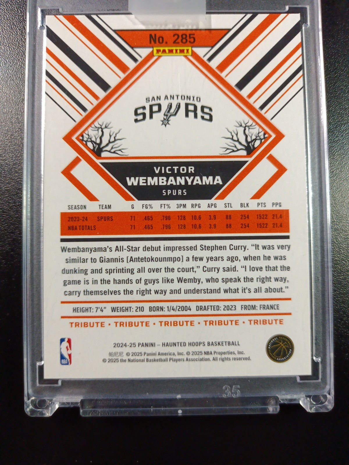 Green Slime Wembanyama NBA Haunted Hoops Panini 2024-25 Basketball Card Spurs 