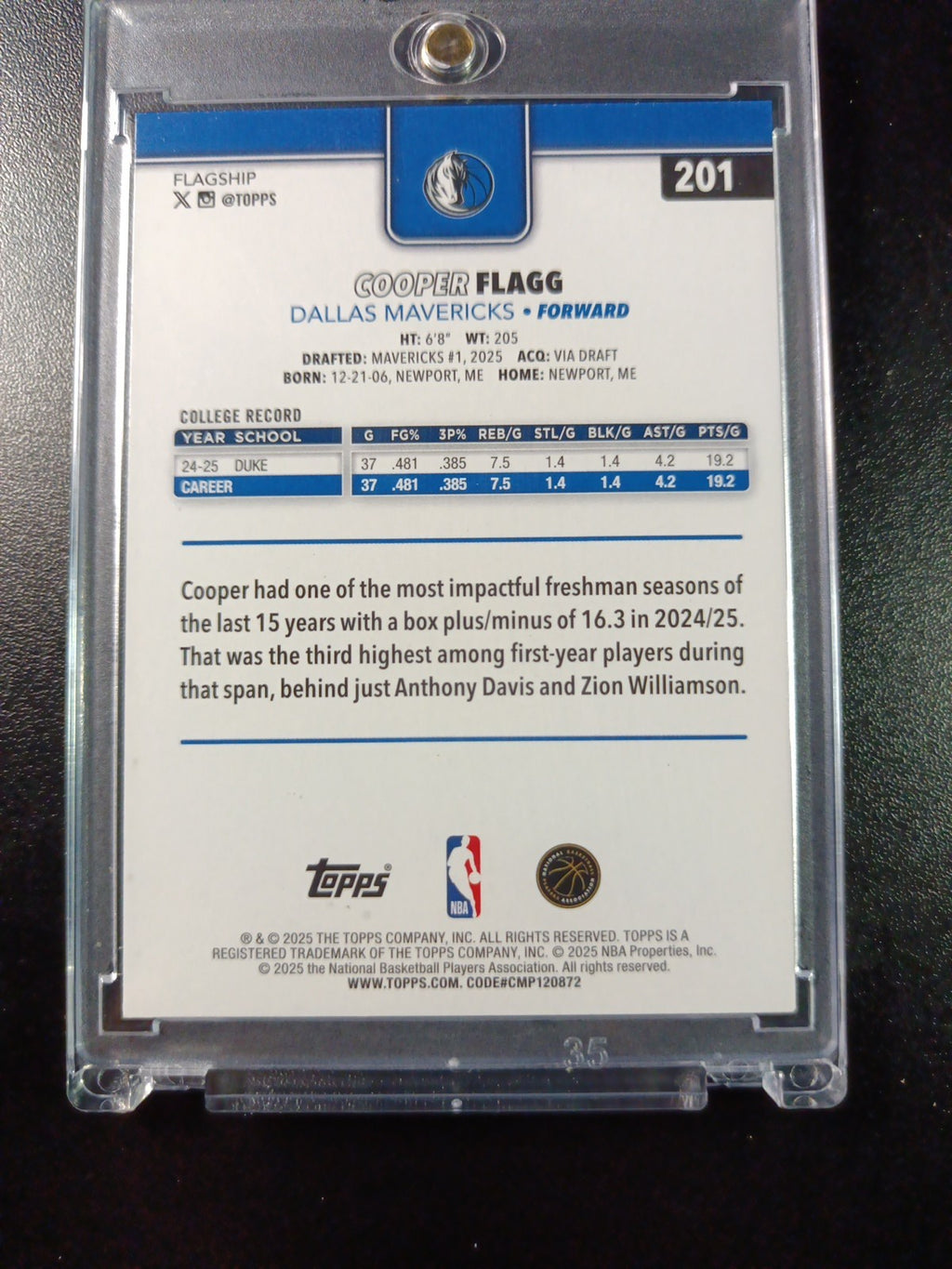 Cooper Flagg Rookie Season Tip Off Foil Card 2025-26 Topps Basketball Card