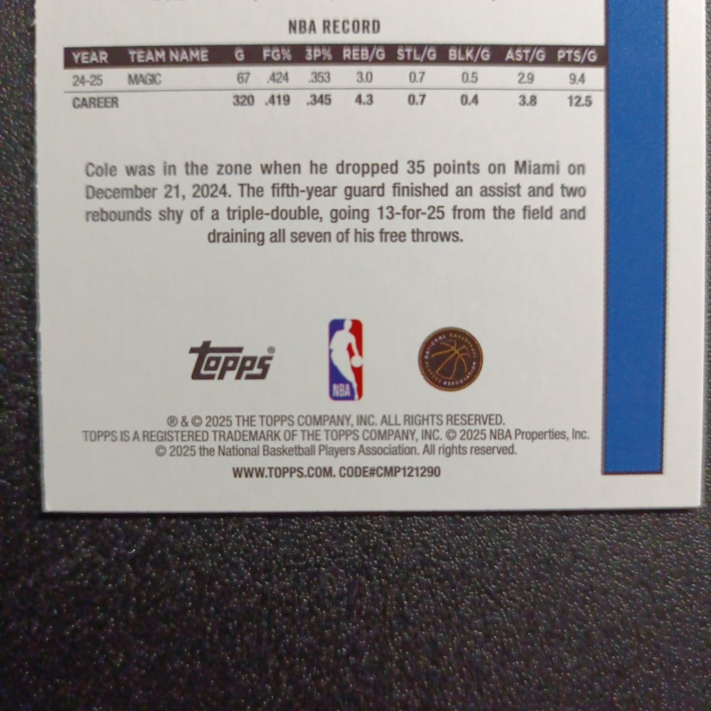 2025-26 Topps Basketball Card Cole Anthony Silver Foil 45th Anniversary