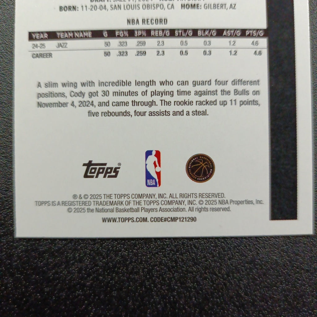 2025-26 Topps Basketball Card Cody Williams Silver Foil 45th Anniversary