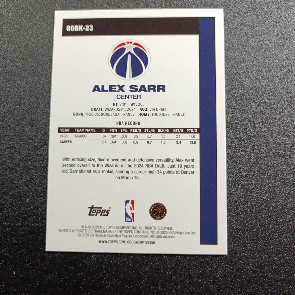 2025-26 Topps Basketball Card Alex Sarr Silver Foil 45th Anniversary