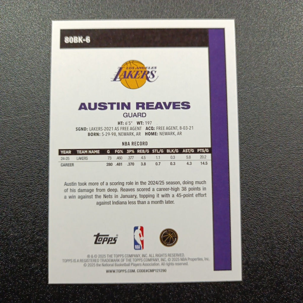 2025-26 Topps Basketball Card Austin Reaves Silver Foil 45th Anniversary