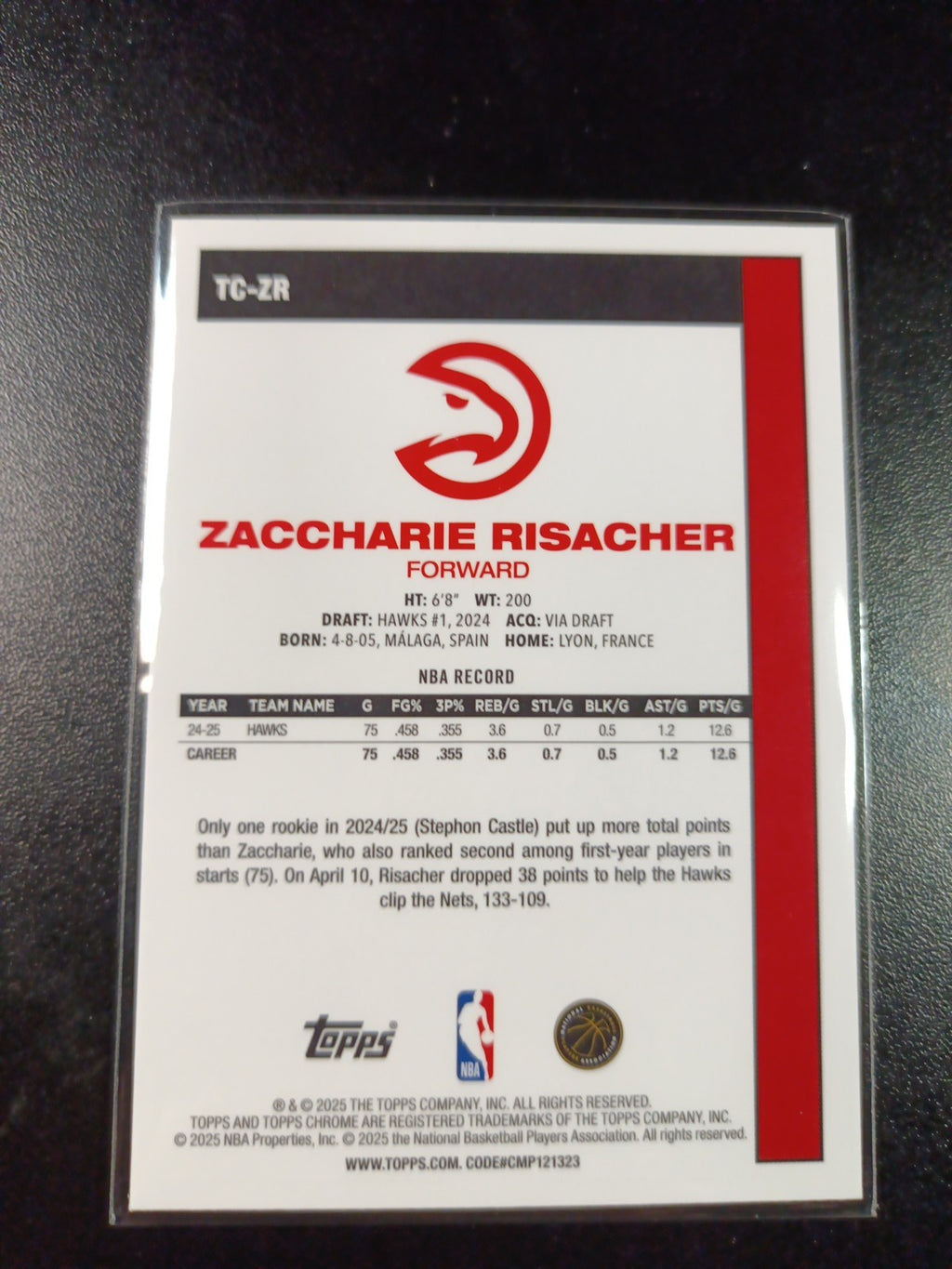 Mojo Refractor Zaccharie Risracher 45th Anniversary Card 25-26 Topps Basketball