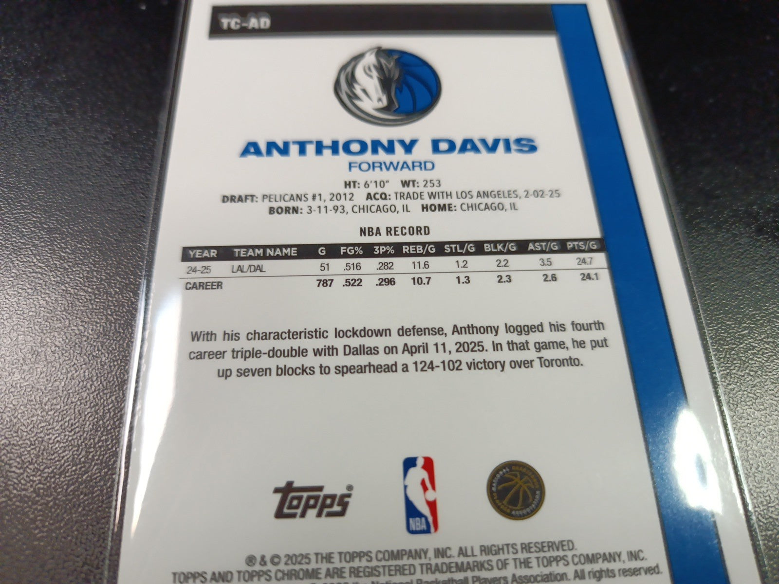 Mojo Refractor Anthony Davis 45th Anniversary Card 25-26 Topps Basketball NBA