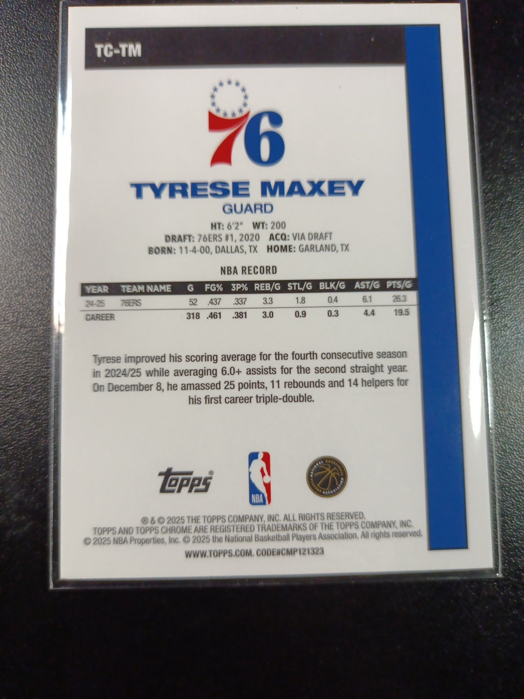 Mojo Refractor Tyrese Maxey 45th Anniversary Card 2025-26 Topps Basketball NBA