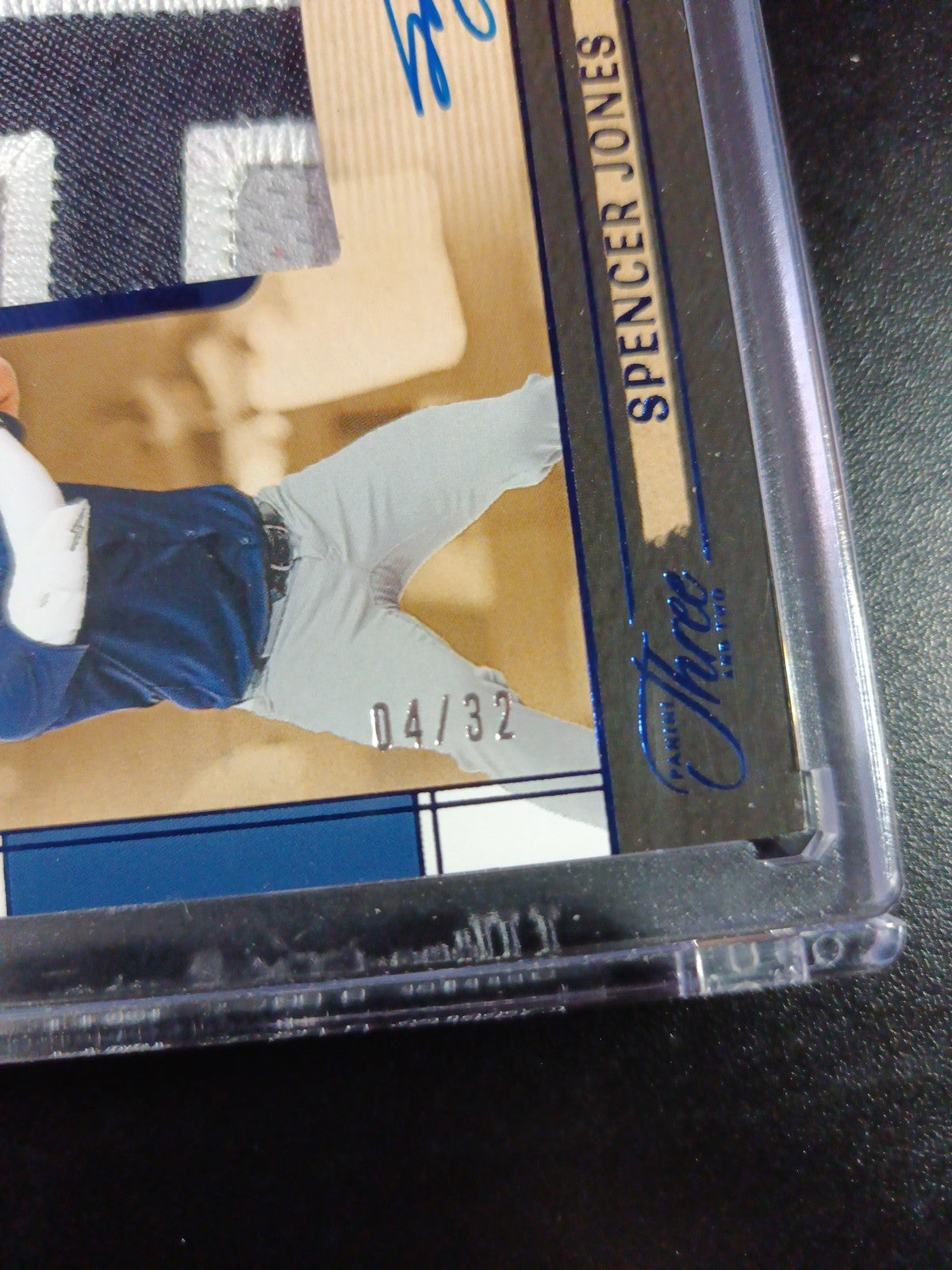 # 4/32 On Card Autograph Game Used Jersey Spencer Jones Yankees Baseball Panini 