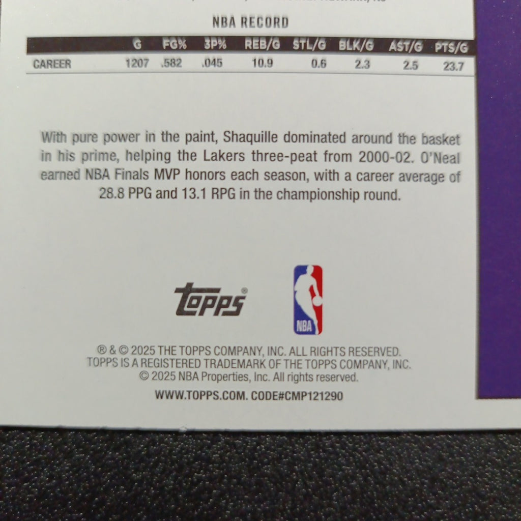 2025-26 Topps Basketball Card Shaquille O'Neal Silver Foil 45th Anniversary