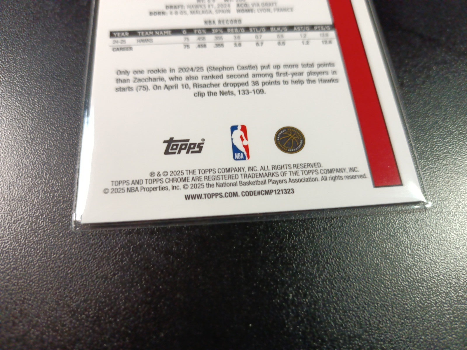 Mojo Refractor Zaccharie Risracher 45th Anniversary Card 25-26 Topps Basketball