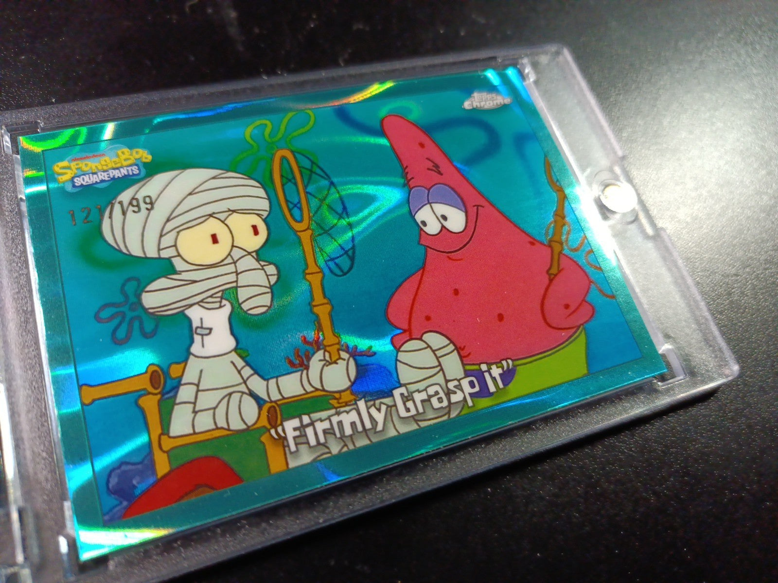 SpongeBob 121/199 Firmly Grasp It Squidward Aqua Lava Refractor Card Topps /199