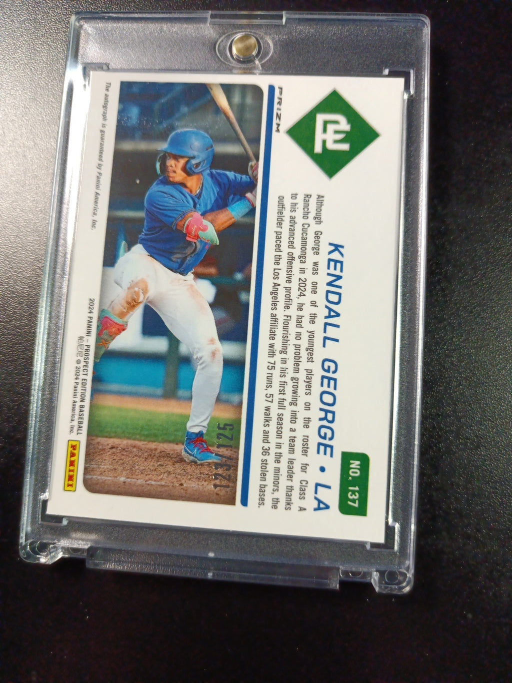 # /125 Blue Prizm Autograph Kendall George Dodgers Rookie Prospect Baseball Card