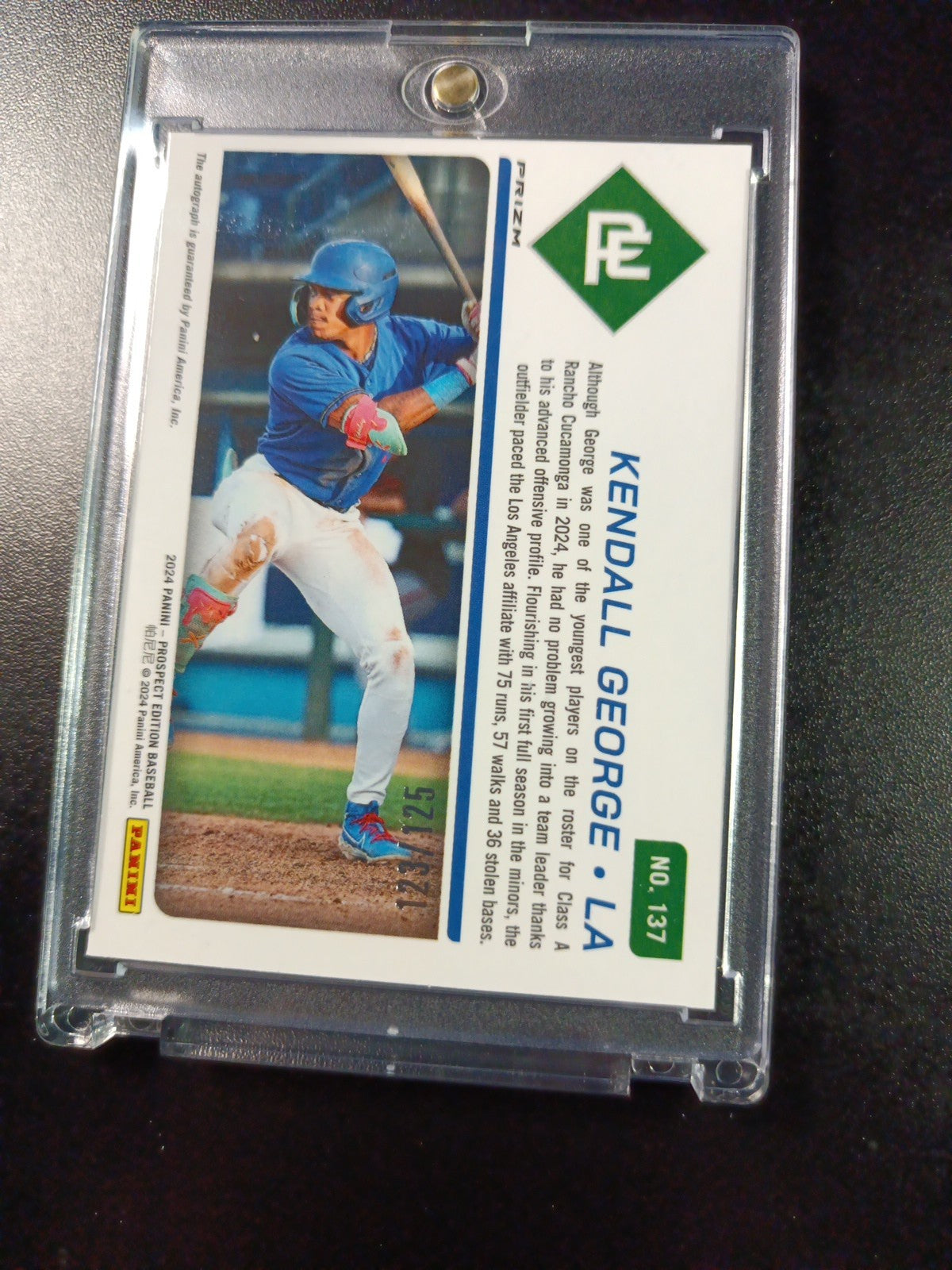 # /125 Blue Prizm Autograph Kendall George Dodgers Rookie Prospect Baseball Card