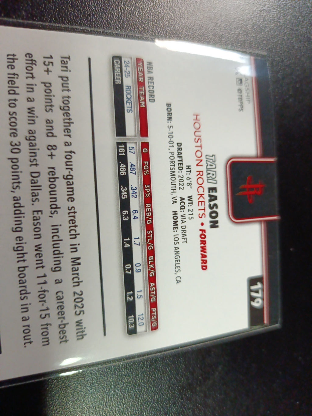 # /2025 Tari Eason Gold Card 2025-26 Topps Basketball NBA Houston Rockets