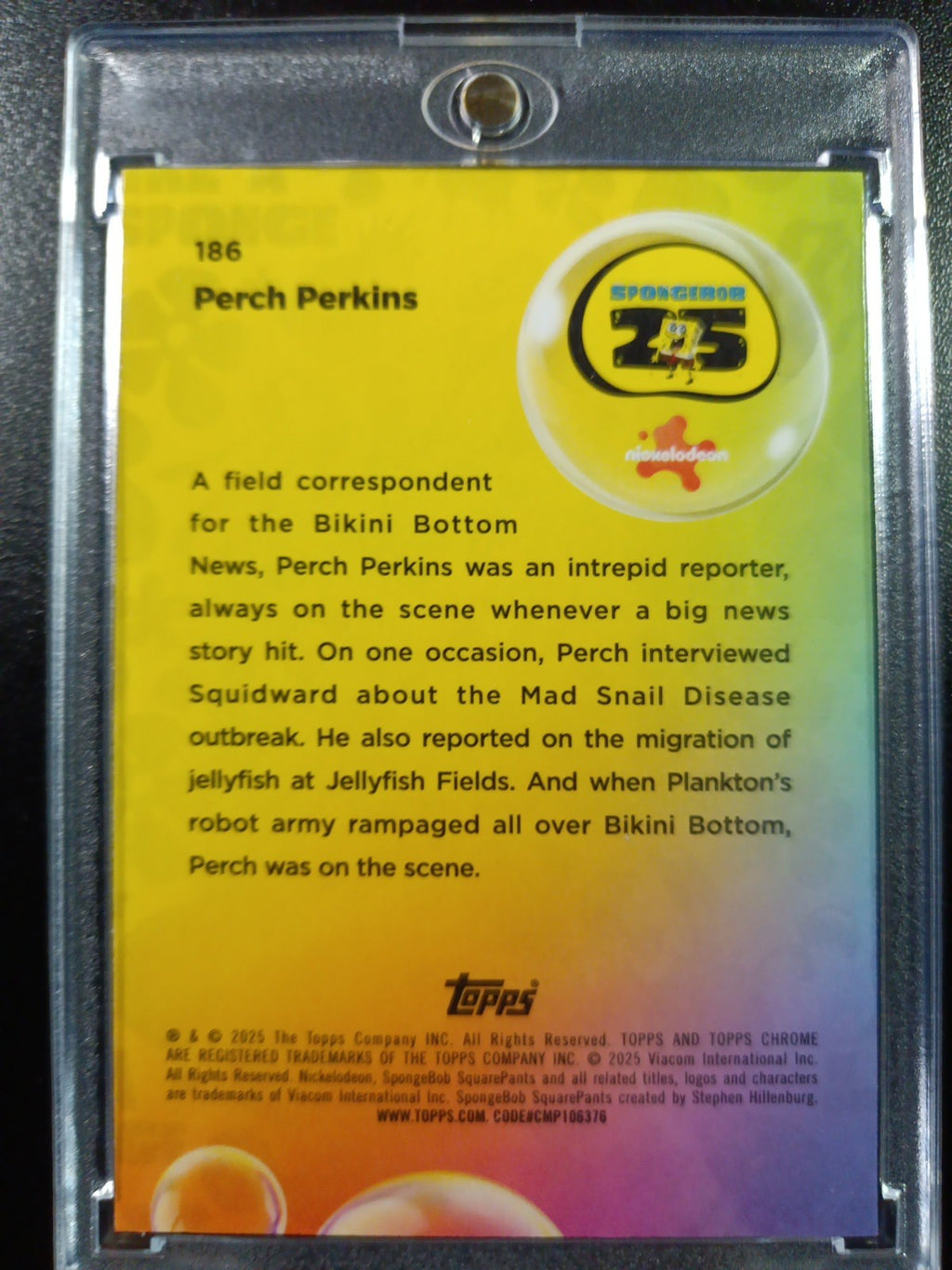 Spongebob /150 Perch Perkins Reporter Blue Refractor Card Topps Chrome 2025