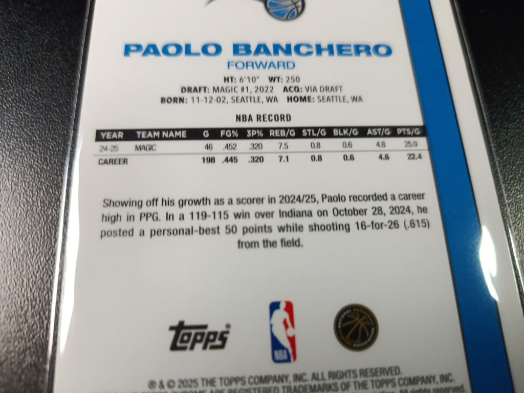 Mojo Refractor Paolo Banchero 45th Anniversary Card 25-26 Topps Basketball NBA