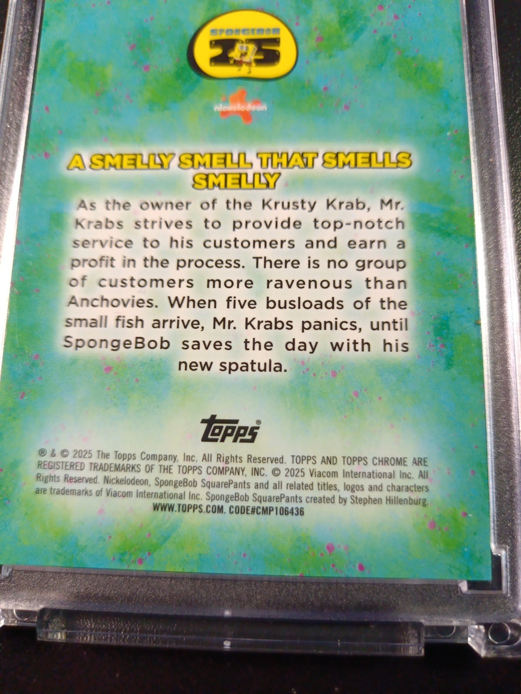 SpongeBob # /25 Mr. Krabs A Smelly Smell Orange Refractor Card Topps Case Hit