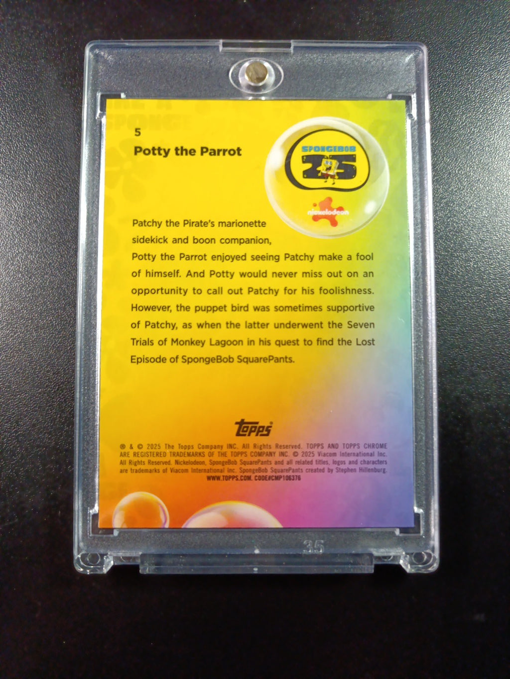 SpongeBob 63/150 Potty The Parrot Patchy The Pirate Blue Refractor Card /150