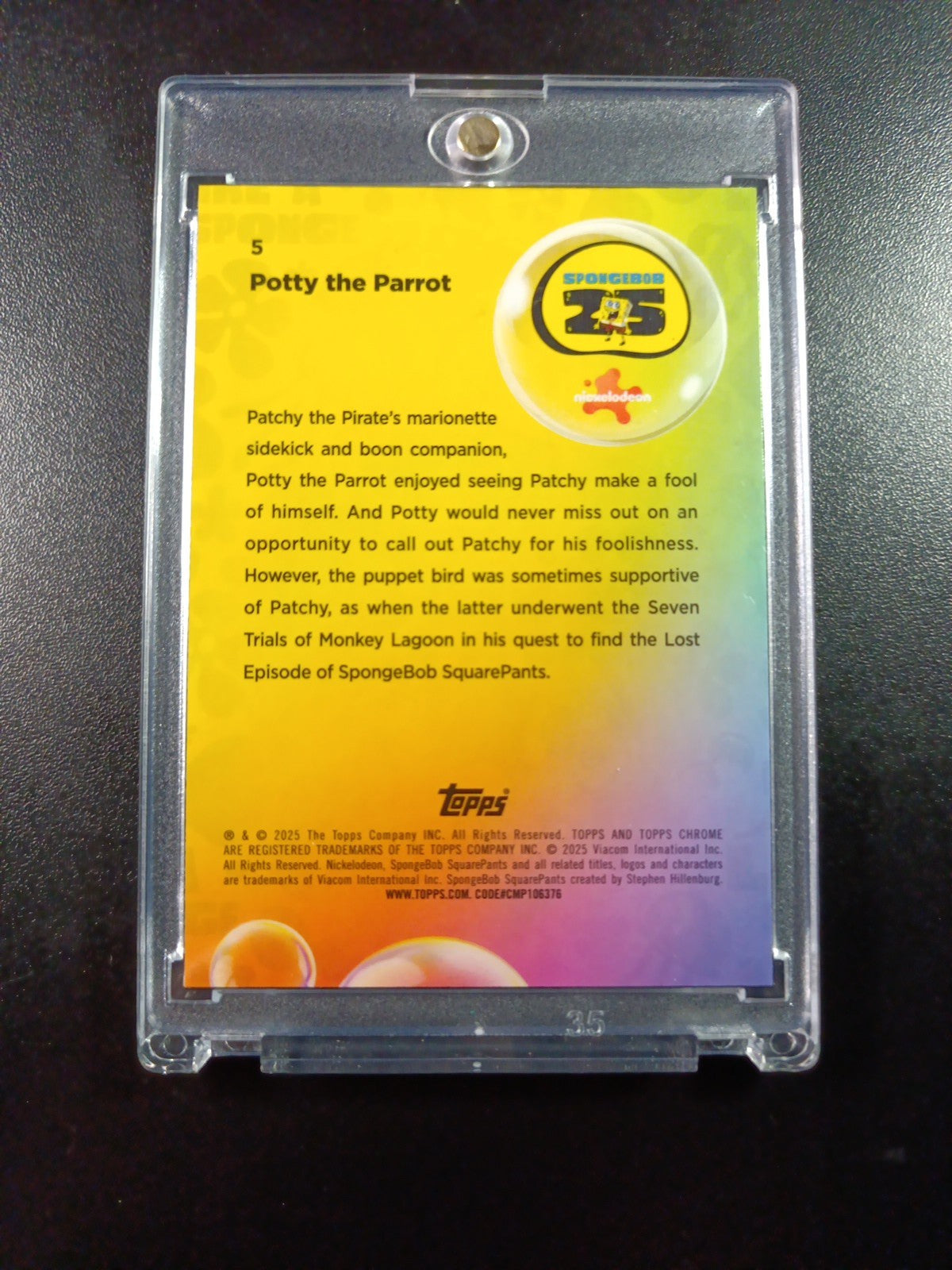 SpongeBob 63/150 Potty The Parrot Patchy The Pirate Blue Refractor Card /150