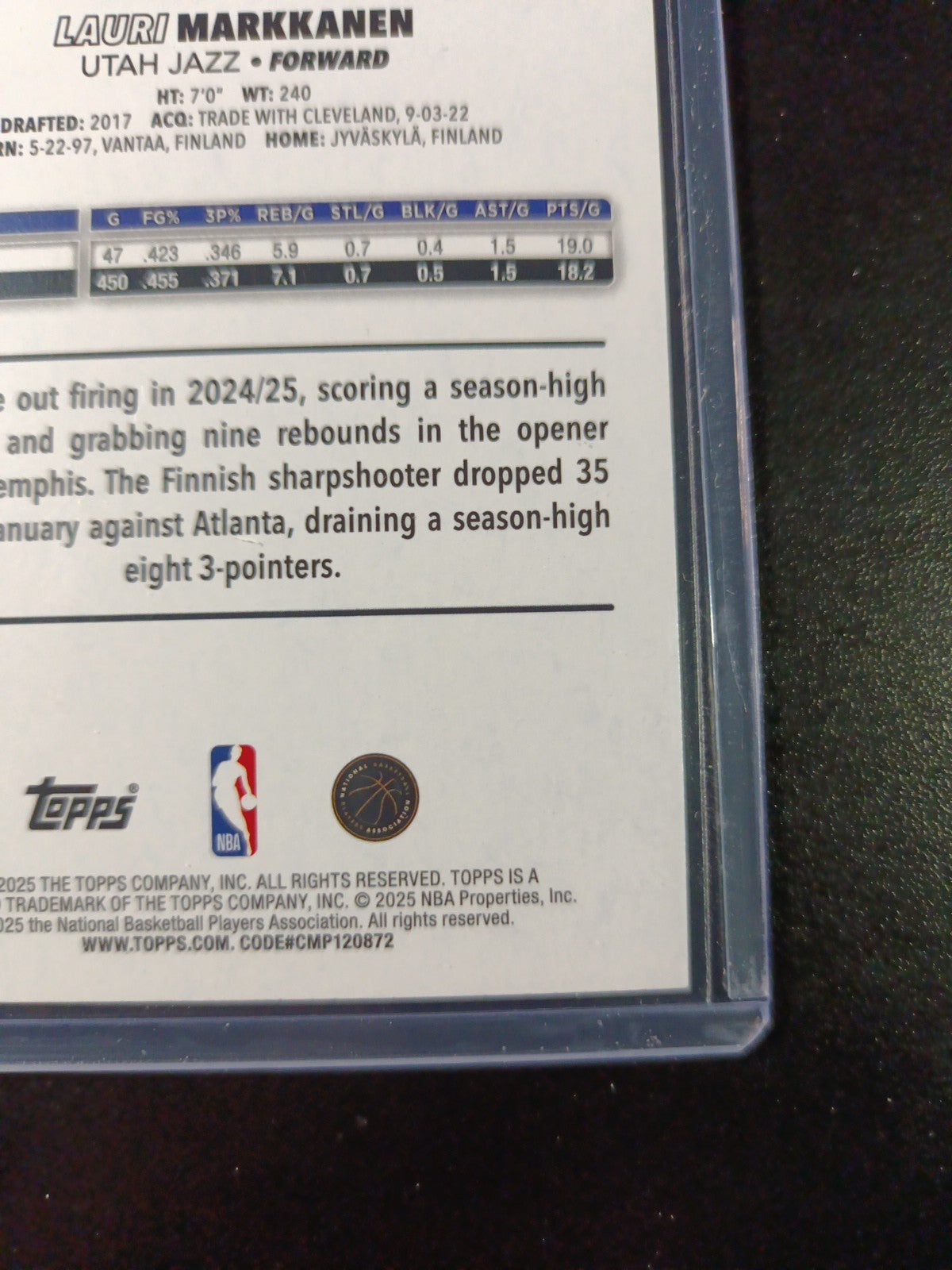 # /2025 Gold Topps Basketball 2025-26 Card Lauri Markkanen 515/2025 Case Hit