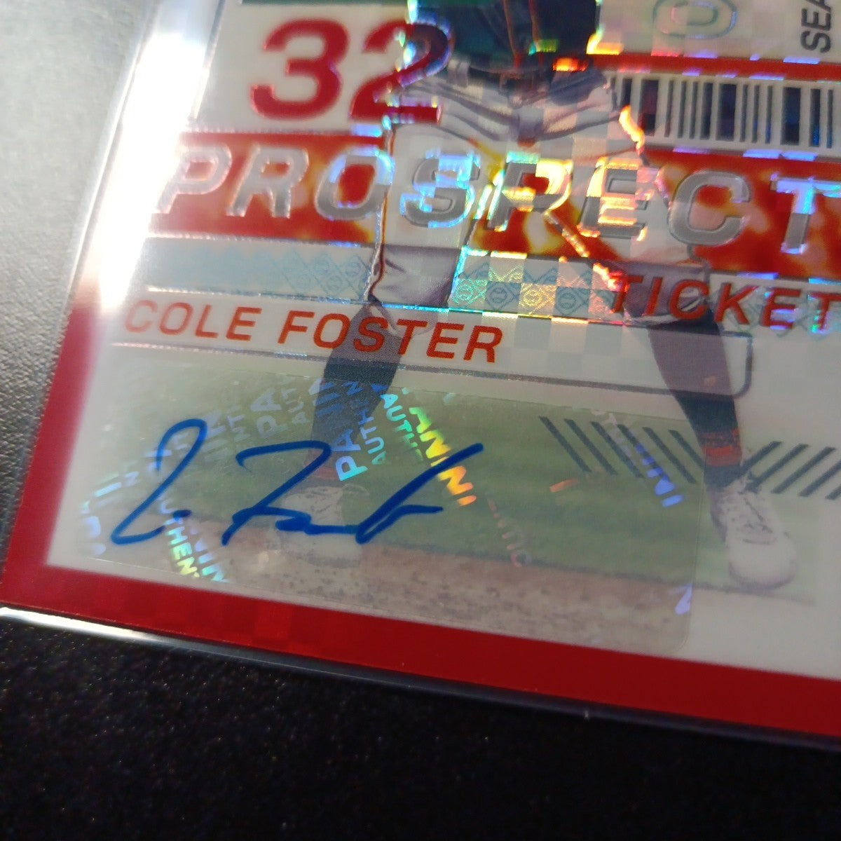# /99 Red Checkered Prizm Auto Cole Foster Panini Prospect Rookie Baseball Card