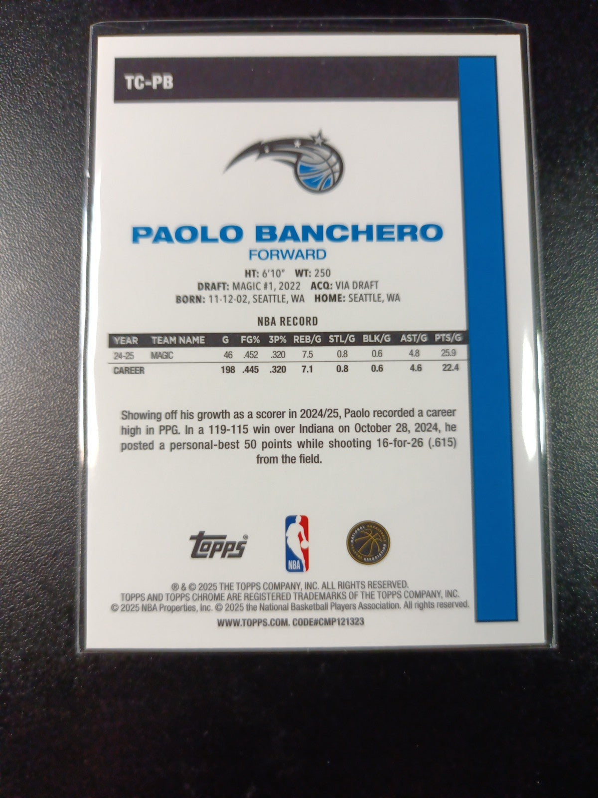 Mojo Refractor Paolo Banchero 45th Anniversary Card 25-26 Topps Basketball NBA