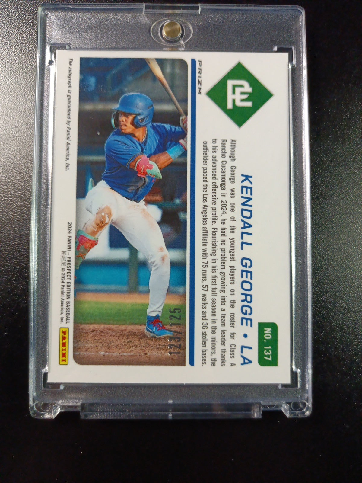 # /125 Blue Prizm Autograph Kendall George Dodgers Rookie Prospect Baseball Card