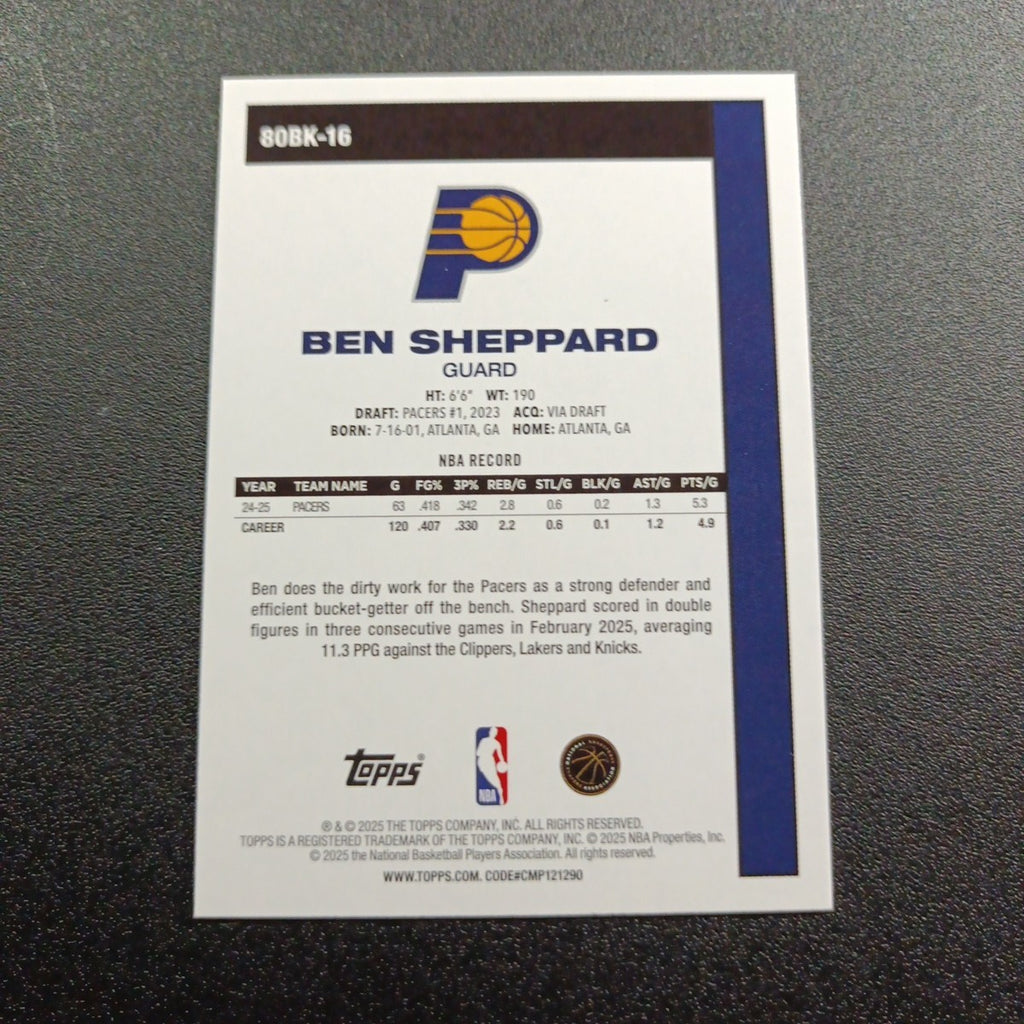 2025-26 Topps Basketball Card Ben Sheppard Silver Foil 45th Anniversary