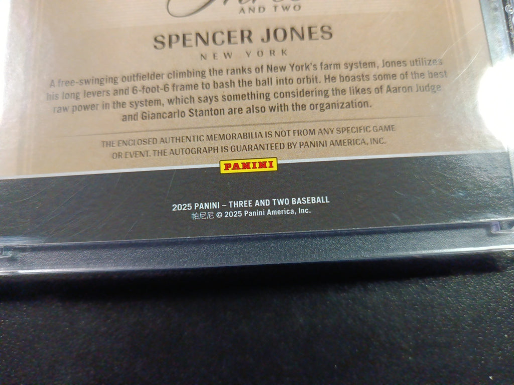 # 4/32 On Card Autograph Game Used Jersey Spencer Jones Yankees Baseball Panini 