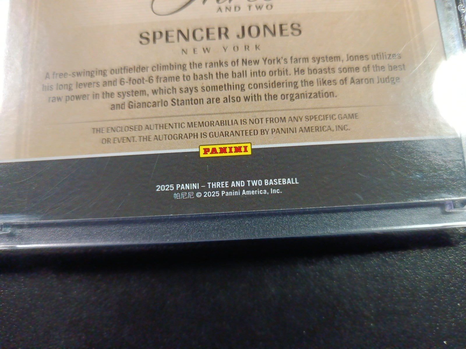 # 4/32 On Card Autograph Game Used Jersey Spencer Jones Yankees Baseball Panini 