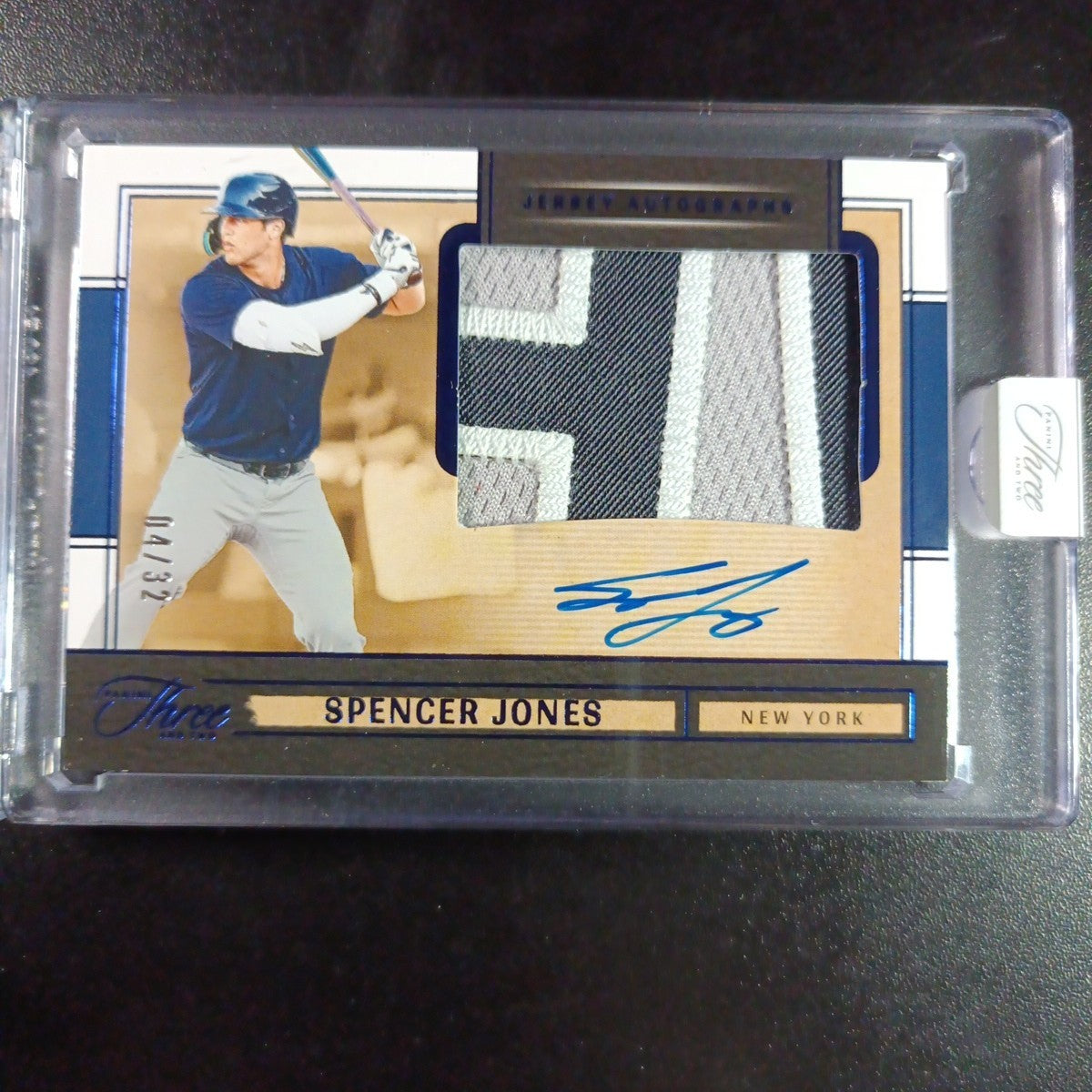 # 4/32 On Card Autograph Game Used Jersey Spencer Jones Yankees Baseball Panini 