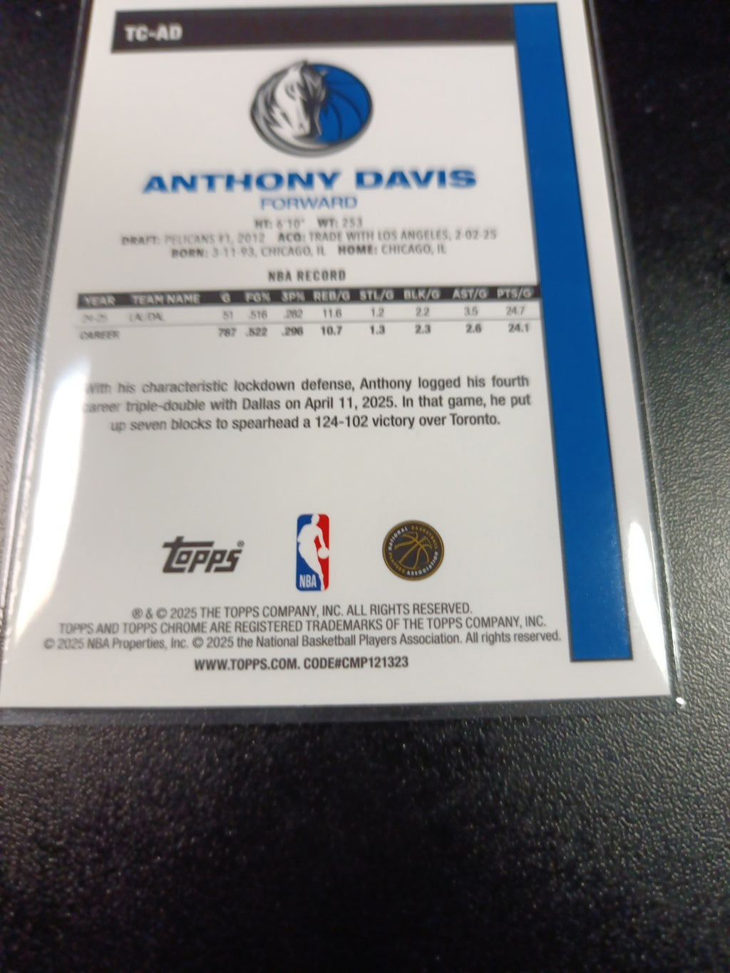 Mojo Refractor Anthony Davis 45th Anniversary Card 25-26 Topps Basketball NBA