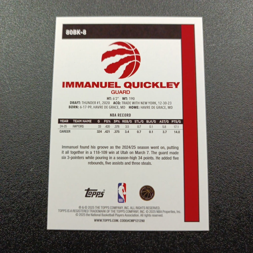 2025-26 Topps Basketball Card Immanuel Quickley Silver Foil 45th Anniversary