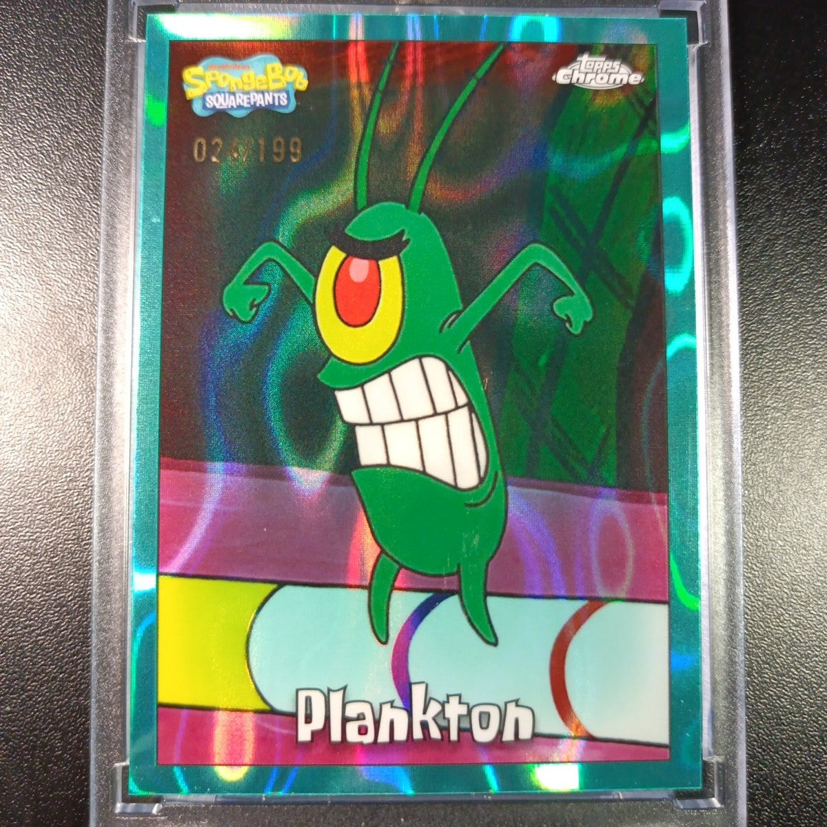 SpongeBob #/199 Plankton Aqua Green Wave Prizm Refractor Topps Chrome 2025