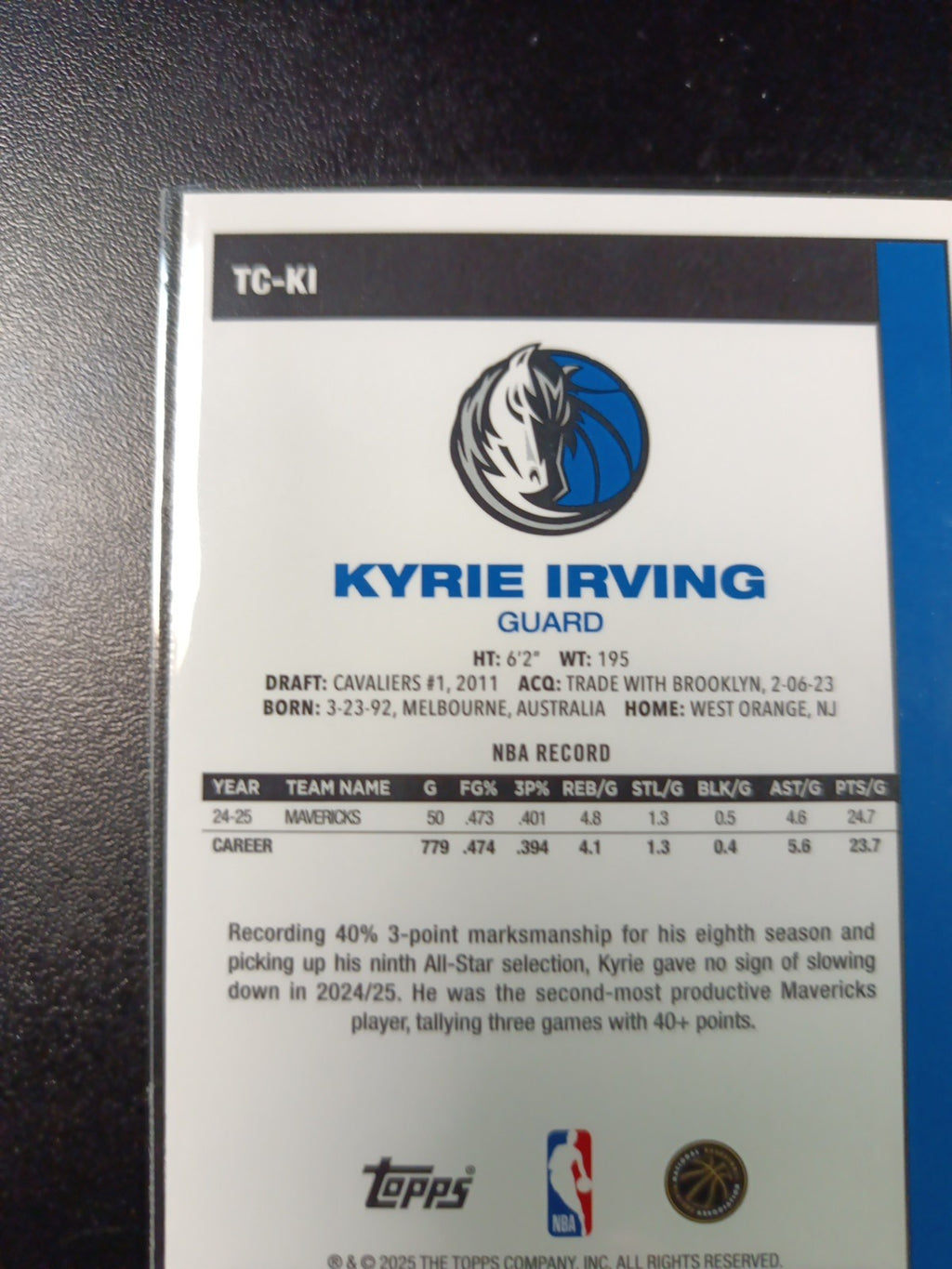 Mojo Refractor Kyrie Irving 45th Anniversary Card 25-26 Topps Basketball NBA