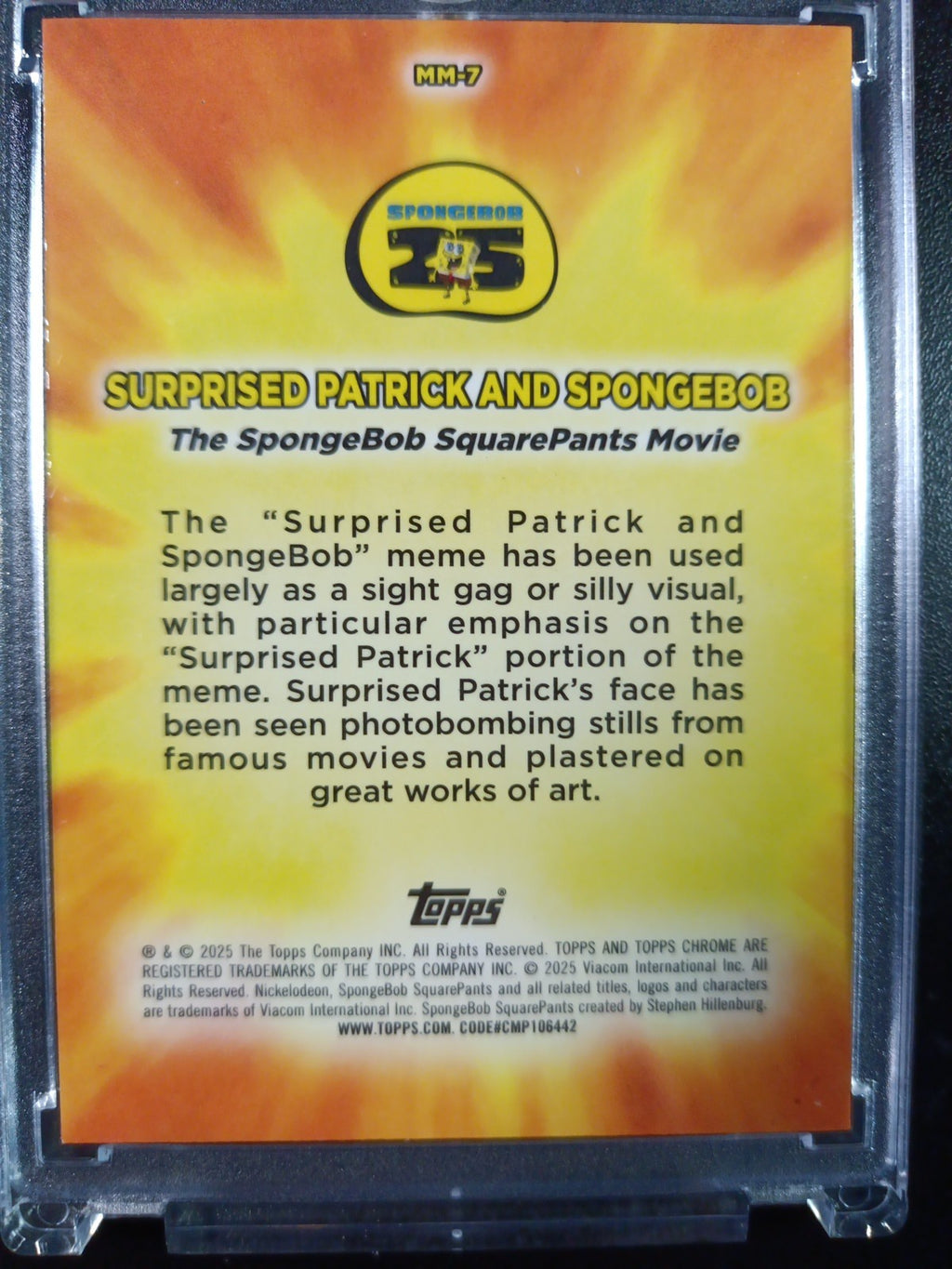 SpongeBob Masterful Memes Surprised Patrick & SpongeBob Card Topps Case Hit MM-7