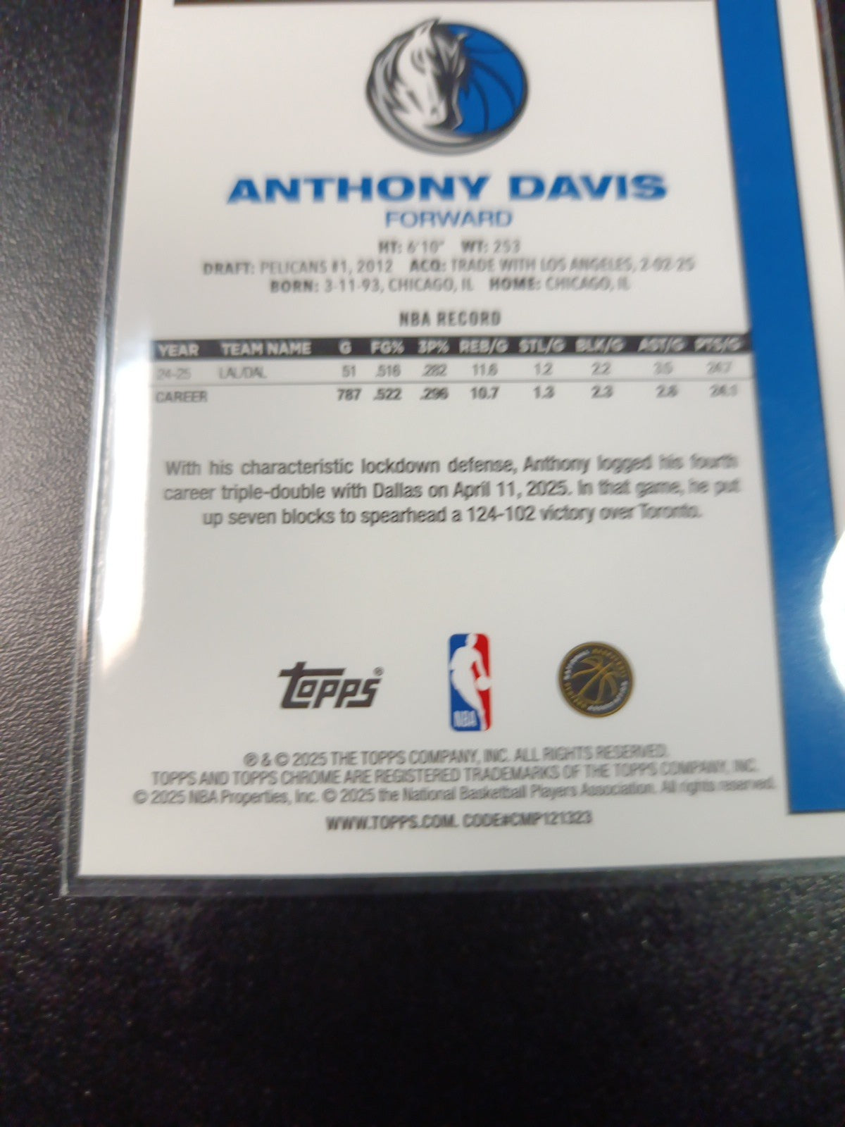 Mojo Refractor Anthony Davis 45th Anniversary Card 25-26 Topps Basketball NBA
