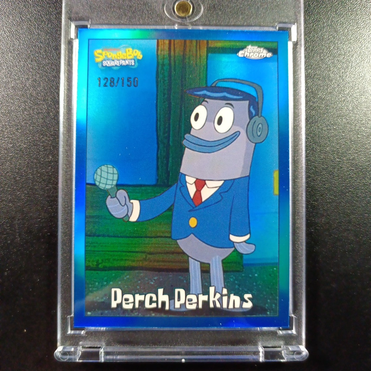 Spongebob /150 Perch Perkins Reporter Blue Refractor Card Topps Chrome 2025