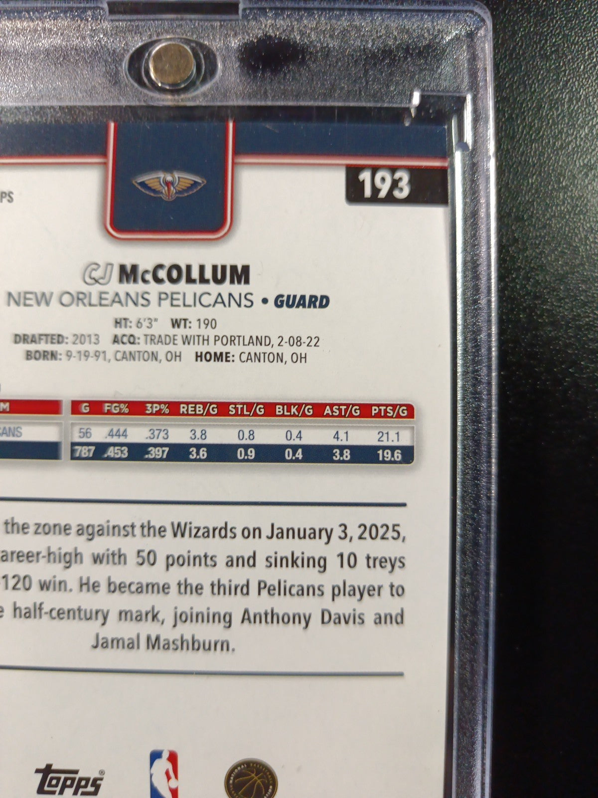 /99 Aj McCollum Season Tip Off Green Logofractor Card 2025-26 Topps Basketball