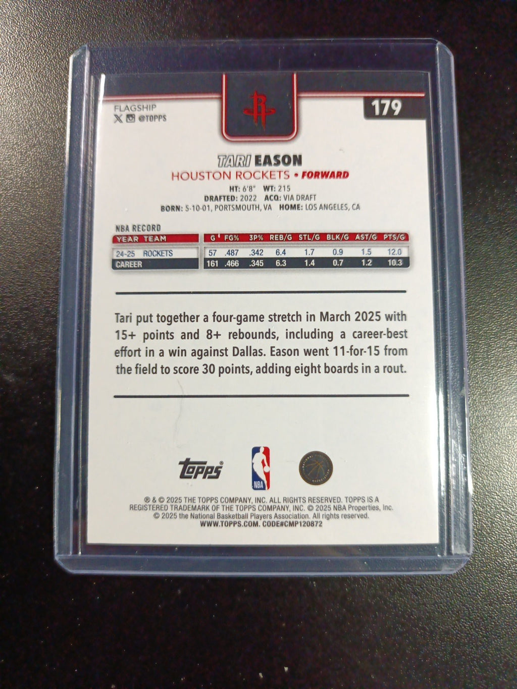 # /2025 Tari Eason Gold Card 2025-26 Topps Basketball NBA Houston Rockets