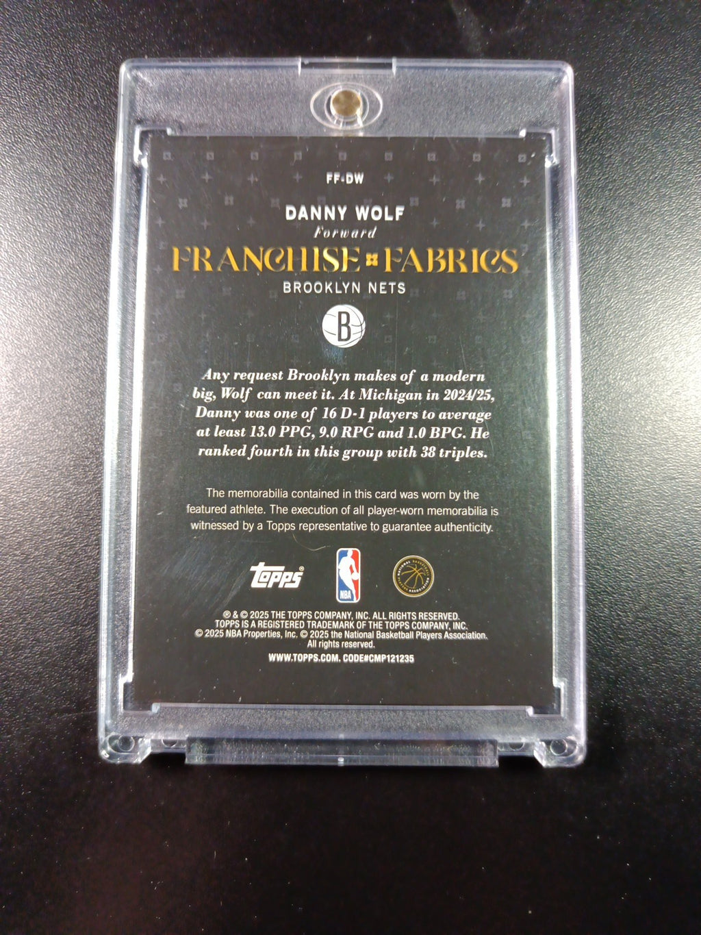 Danny Wolf Rookie Topps Basketball 2025-26 Jersey Patch Relic Franchise Fabrics 