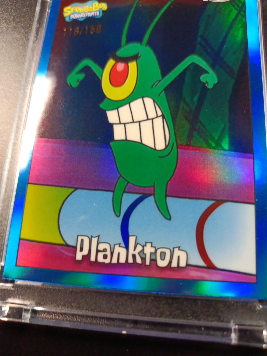 SpongeBob 116/150 Plankton Chum Bucket Blue Refractor Card Topps /150