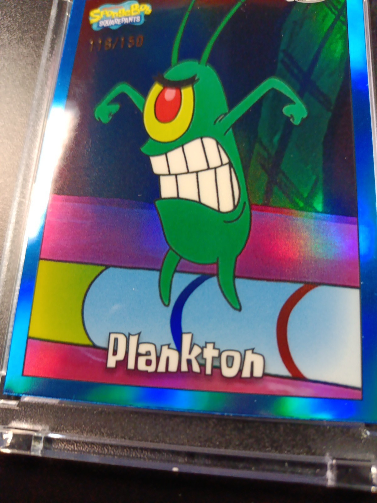 SpongeBob 116/150 Plankton Chum Bucket Blue Refractor Card Topps /150