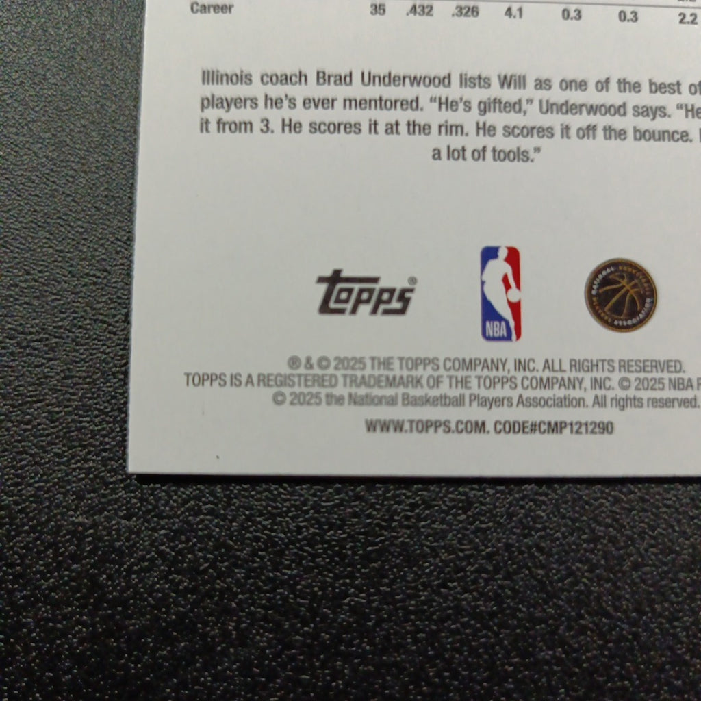 2025-26 Topps Basketball Card Will Riley Silver Foil 45th Anniversary